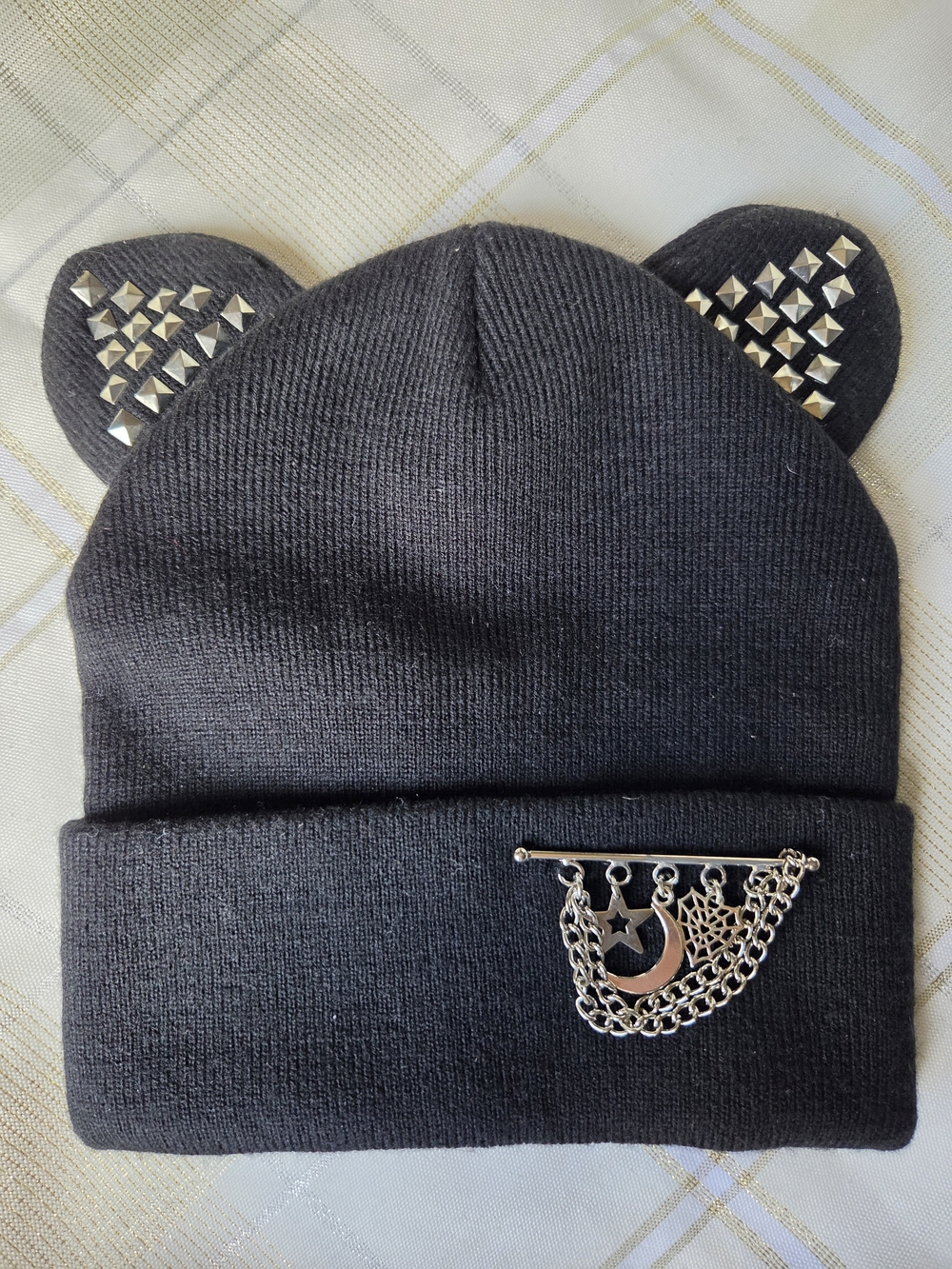 Claire's Black Knit Beanie with Cat Ear Accent